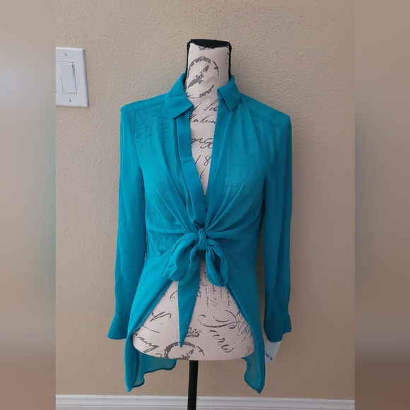 Bar III Teal Tie-Front Blouse/cover up - Picture 1 of 6